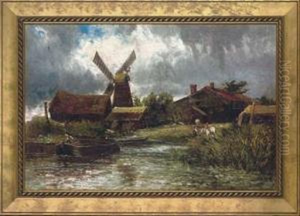A Quiet Day Before The Windmill Oil Painting by James Orrock