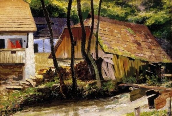 Mill On The Brookside Oil Painting by Carolus Pallya