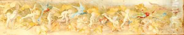 A procession of faries and birds Oil Painting by Richard Doyle
