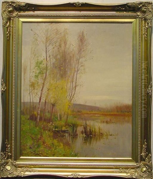 Landscape With Punt Oil Painting by Ernest Parton
