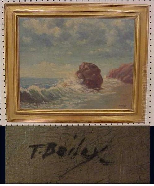 Seascape With Surf Breaking On Rocky Shoreline Oil Painting by William Frederick Paskell