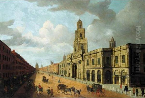 View Of The Royal Exchange, Cornhill, St Paul's Cathedral Beyond Oil Painting by John Paul