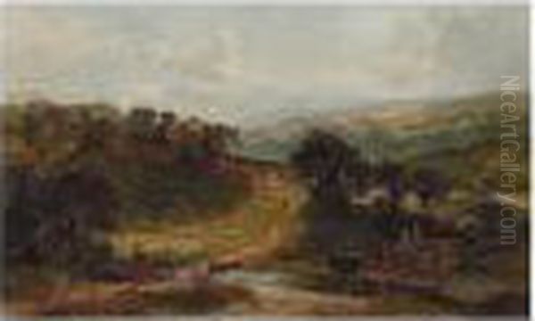 Crossing The Stream Oil Painting by James Peel