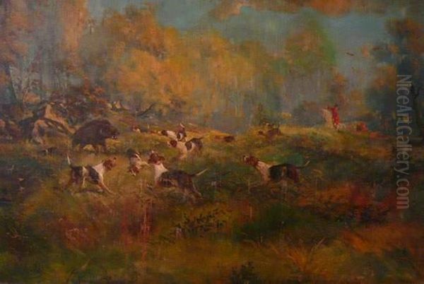  Chasse A Courre En Sous-bois  Oil Painting by Eugene Petit