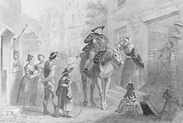 Village Scene with Dutch Colonial Figures (from Hosack Album) Oil Painting by Felix Octavius Carr Darley