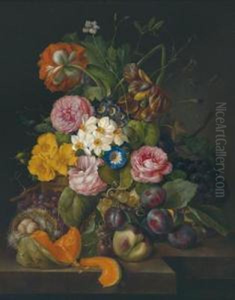 Natura Morta Con Rose Oil Painting by Franz Xaver Petter