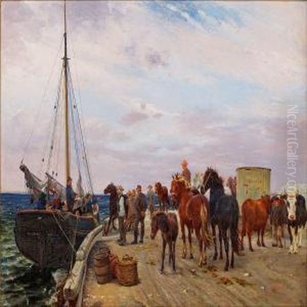 Udskibning Af Heste Og Kreaturer Til Saltholm Oil Painting by Theodor Philipsen