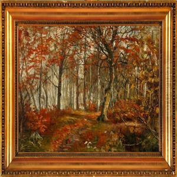 Autumn In Mejlgard Forest Oil Painting by Theodor Philipsen