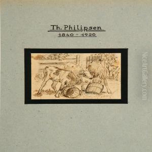 Three Animal Drawings Oil Painting by Theodor Philipsen