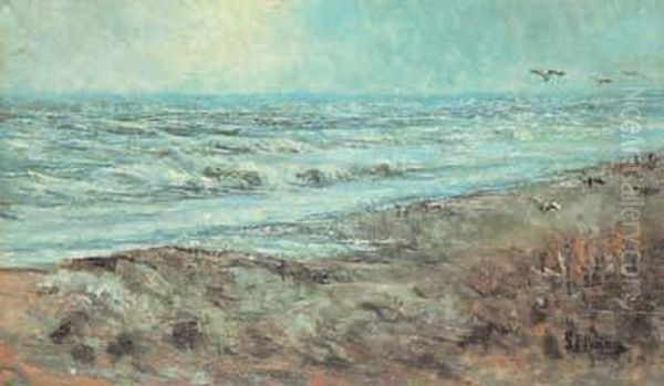 Spiaggia Con Gabbiani Oil Painting by Giuseppe Ferdinando Piana