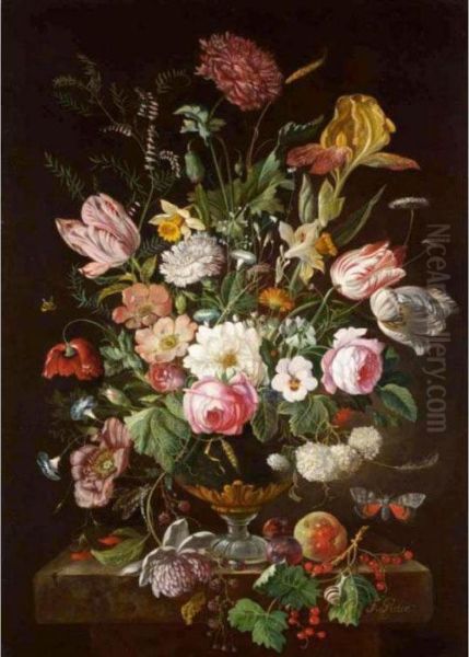 Still Life With Daffodils, Tulips And Other Flowers In A Vase Oil Painting by Frans Xaver Pieler