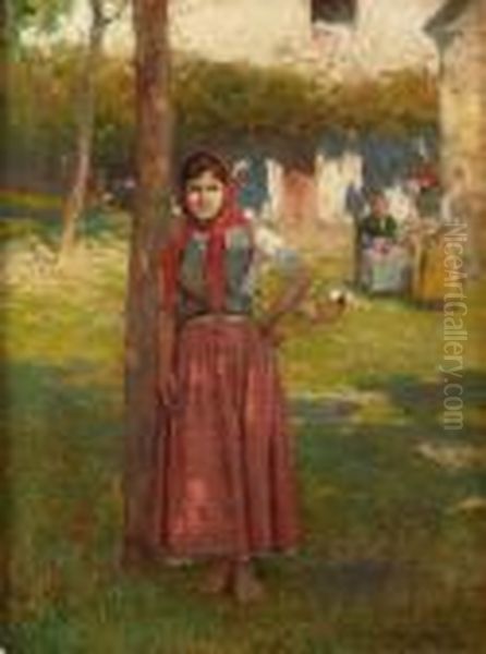 Nina Junto A Un Arbol Oil Painting by Alberto Pla y Rubio
