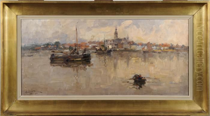 Ville Portuaire Oil Painting by Oswald Poreau