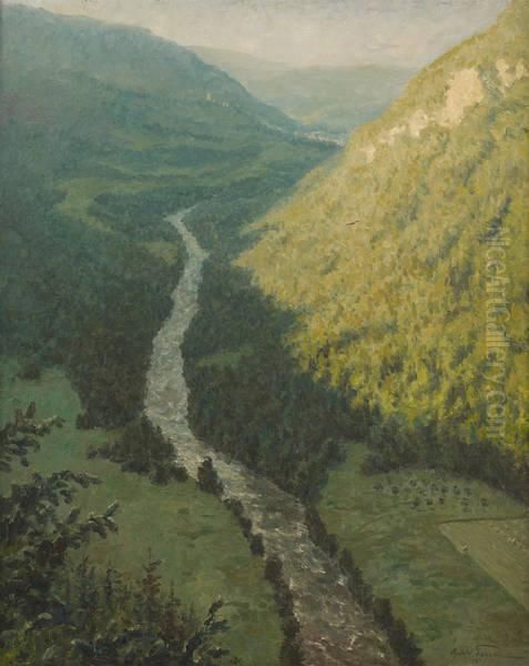 Le Doubs A Gaumois Oil Painting by Oswald Poreau