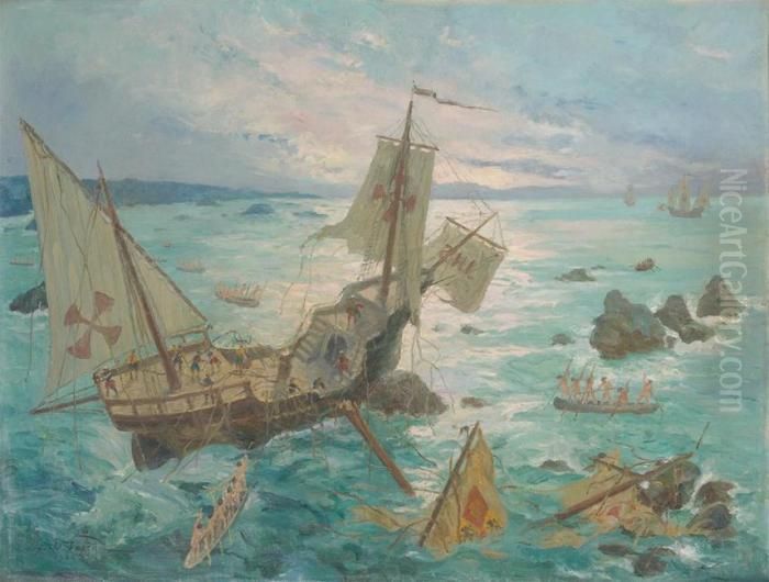 Le Naufrage De La Santa Maria Oil Painting by Oswald Poreau