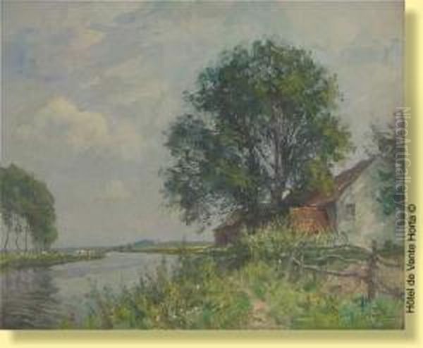 Bord De Riviere Oil Painting by Oswald Poreau