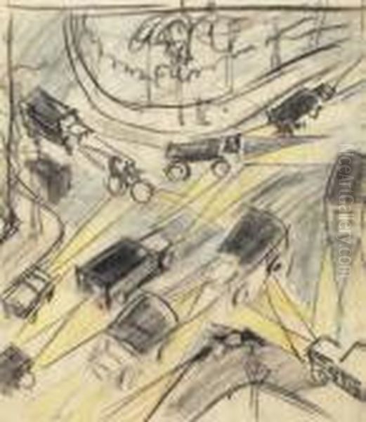 Study For Traffic - Piccadilly Circus Oil Painting by Cyril Edward Power