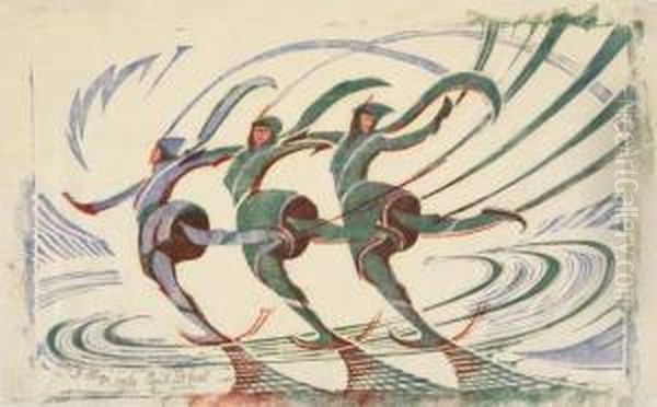 Skaters (coppel Cep 29) Oil Painting by Cyril E. Power