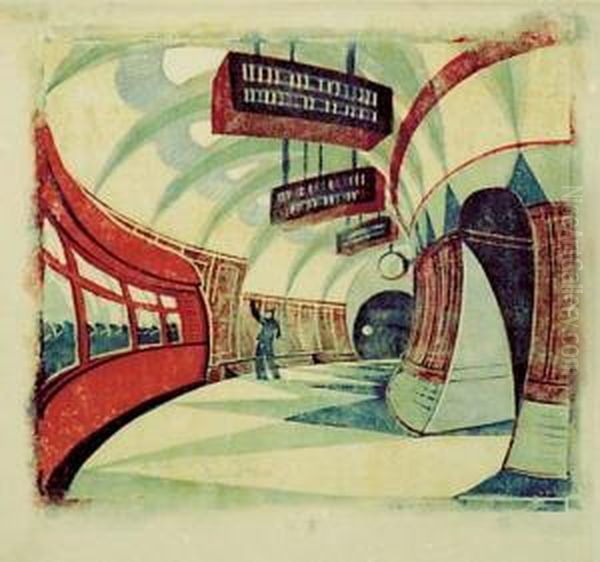 The Tube Station (c. Cep 32) Oil Painting by Cyril Edward Power