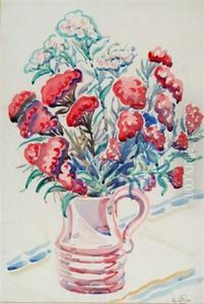 Still Life - A Tankard With Red And White Flowers Oil Painting by Cyril Edward Power