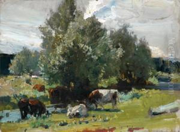 Cows Grazing Oil Painting by Harold Septimus Power