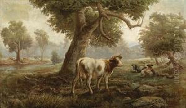 Cattle In A Bush Landscape Oil Painting by Harold Septimus Power