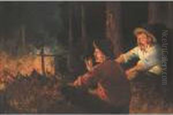 While The Billy Boils ? Portrait Of Henry Lawson Oil Painting by Harold Septimus Power