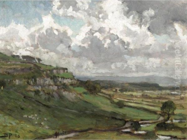 The Angler; Green Valley Oil Painting by Bertram Walter Priestman