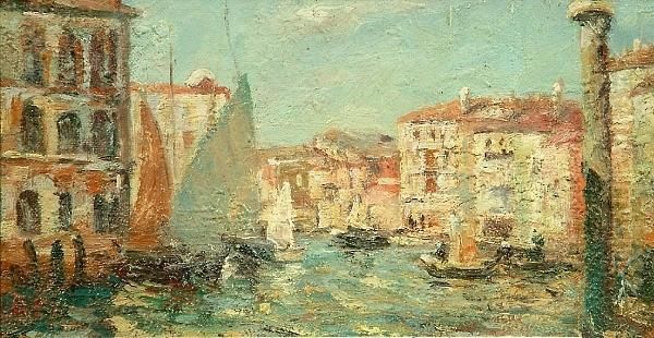 A View Of A Venetian Canal; A Venetian Canal Bathed In Sunlight Oil Painting by Bertram Walter Priestman