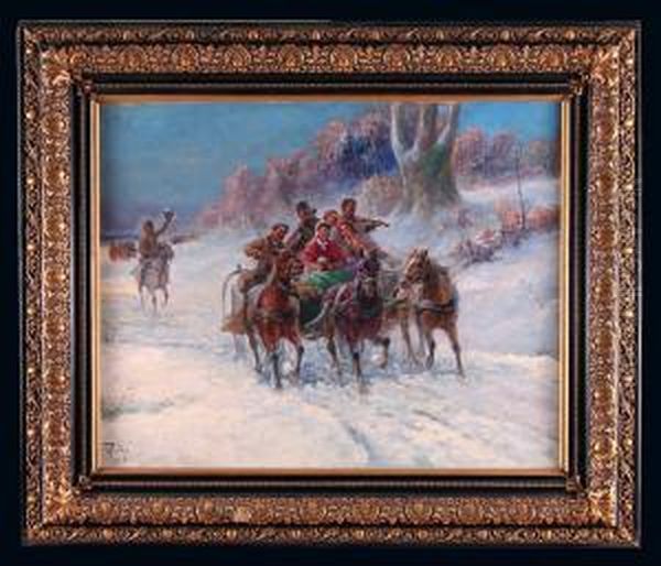 Kulig, 1944 R. Oil Painting by Gustav Prucha
