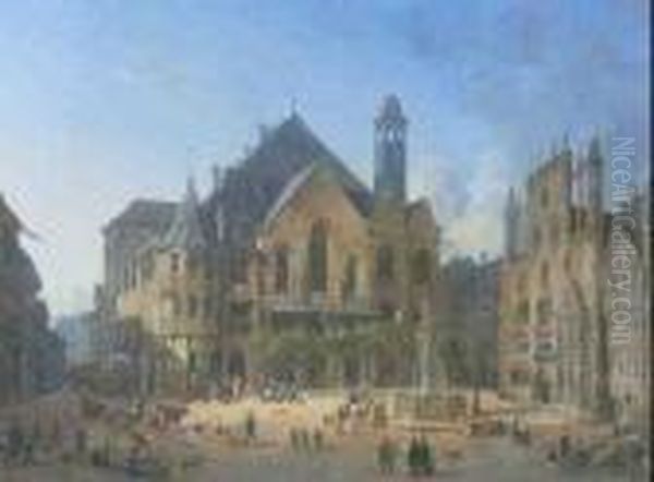 Hildesheim Oil Painting by Domenico II Quaglio