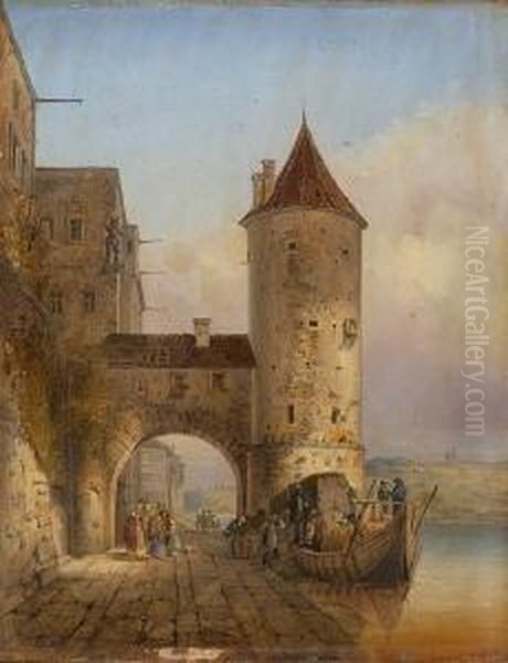 Der Schaiblingturm In
 Passau. Oil Painting by Domenico II Quaglio