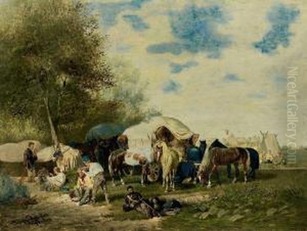 Sommerlichesheerlager Oil Painting by Franz Quaglio