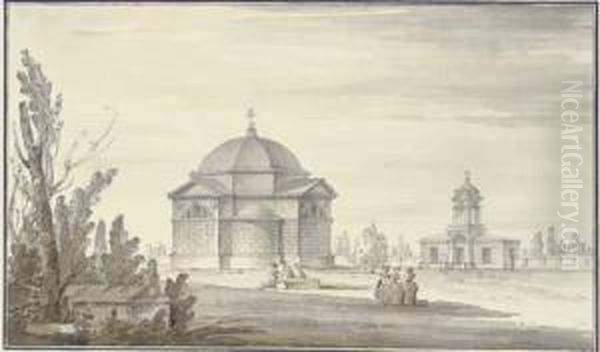 The Tomb Of Lanskoi With The Church At Tsarskoe Selo Oil Painting by Giacomo Quarenghi