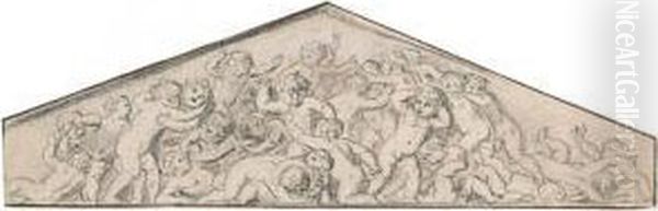 Design For A Tympanum, With Gambolling Putti Oil Painting by Erasmus II Quellin (Quellinus)