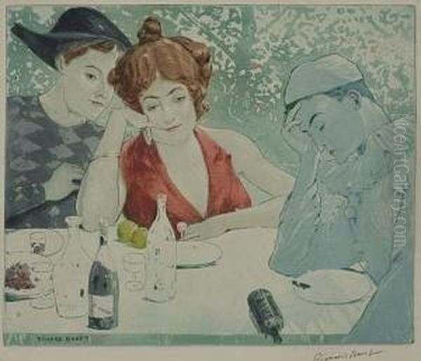Jeune Femme Et Costumes Des Pierrots Oil Painting by Richard Ranft