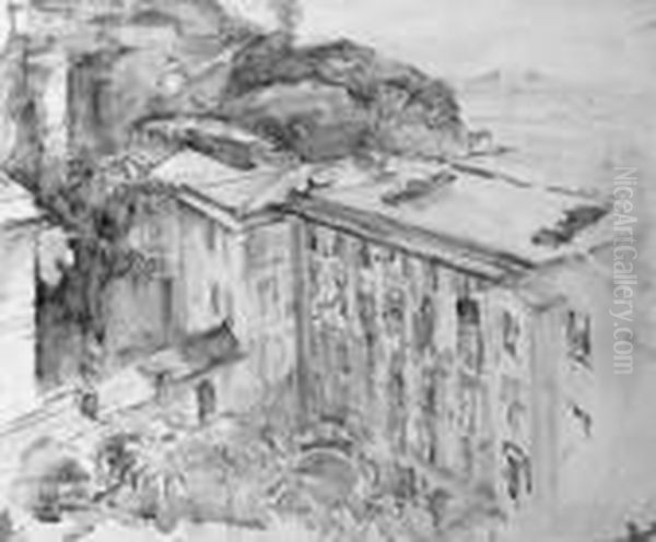 Vieuw [sic] From Hospital, St. Margherita (recto); A Sketch Of Thesame View (verso) Oil Painting by Joseph Morris Raphael