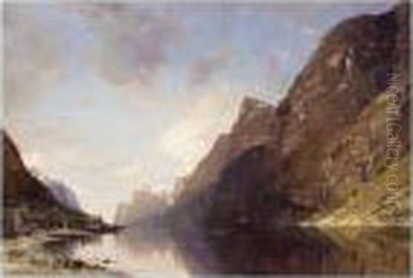 Fra En Vestlandsfjord (fjord On The West Coast) Oil Painting by Georg Anton Rasmussen