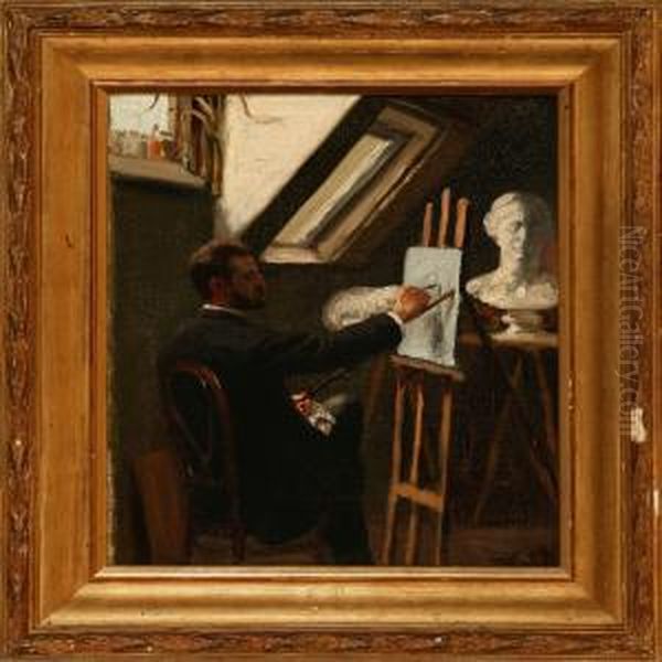 An Artist Inhis Studio, Presumably A Self-portrait Oil Painting by Eiler Rasmussen-Eilersen