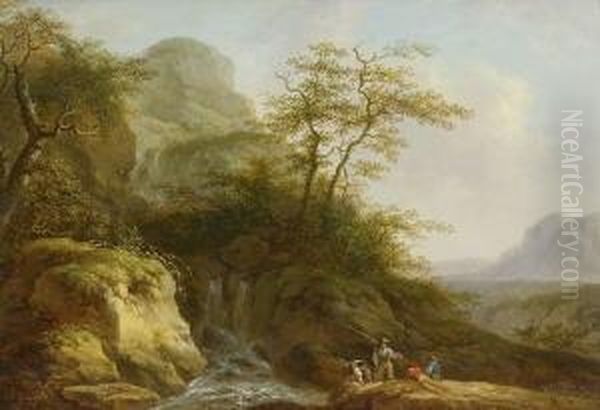 Angler Am Wildbach Oil Painting by Johann Albrecht Friedrich Rauscher