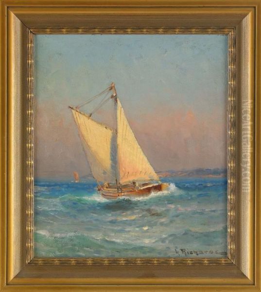 Segelbat I Oroligt Hav, Signerad L. Richarde Oil Painting by Otto Ludvig Richarde