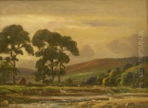 River Landscape Oil Painting by Ernest Higgins Rigg