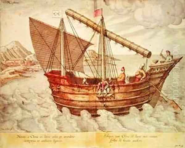 A Chinese Junk 2 Oil Painting by Johannes Baptista van, the Younger Doetechum