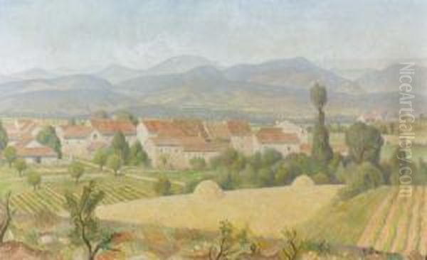Sudliche Landschaft Mit Kleinem Dorf. Oil Painting by Theophile Paul Robert