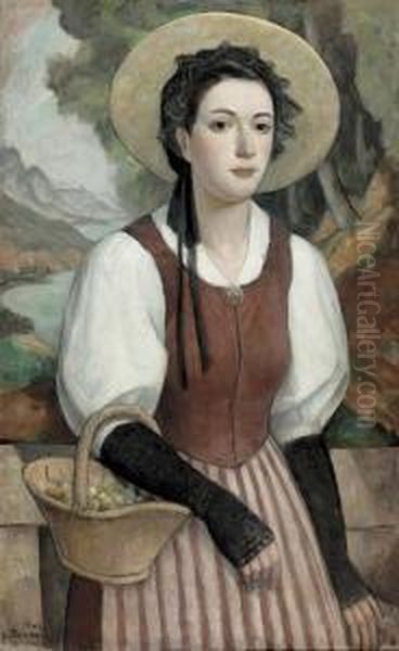 Portrat Einer Jungen Frau In Berner Alltagstracht. Oil Painting by Theophile Paul Robert