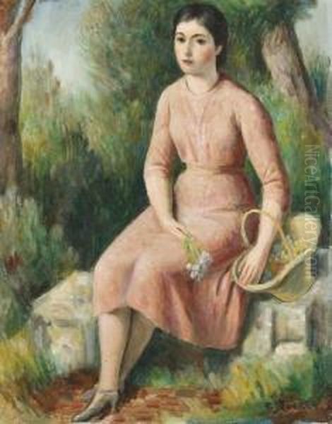 Portrat Einer Jungen Frau Mit Blumenkorb. Oil Painting by Theophile Paul Robert
