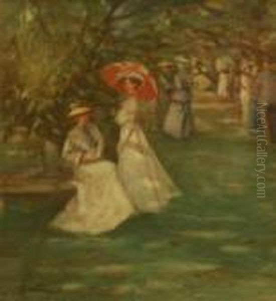 Figures In The Park Oil Painting by David Thomas Robertson