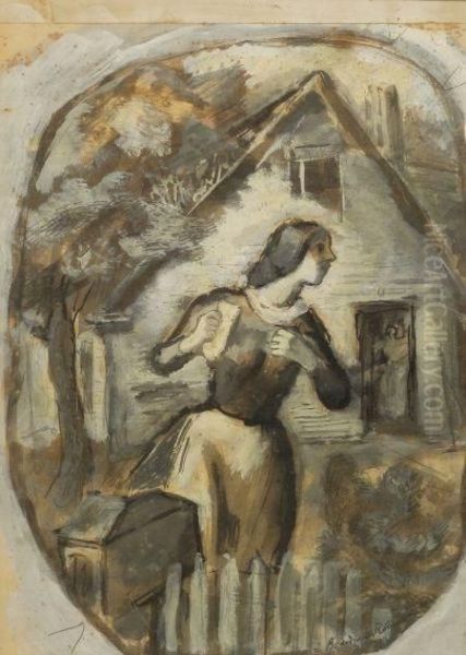 By The Fence Oil Painting by Boardman Robinson