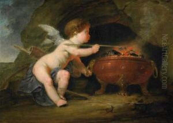 Amor Schmiedet Seine Pfeile Oil Painting by Christian Bernhard Rode