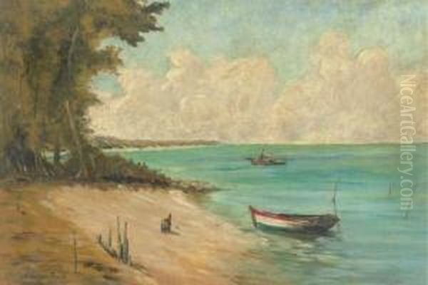 Paisaje Con Bote Oil Painting by Leopoldo Romanach